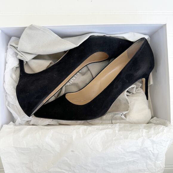 Manolo Blahnik BB Black Suede Pumps Pointed Toe Stiletto Heels 70mm 37.5 - Picture 9 of 12